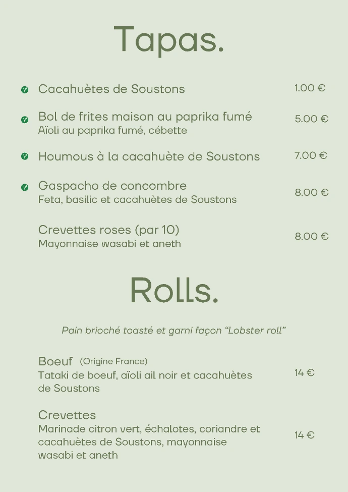 Page 1 du Menu du stand de Cacahuète aux Halles du Penon